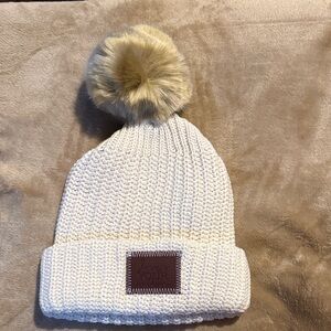 Love Your Melon Cream Knit Beanie with Tan Pom-Pom